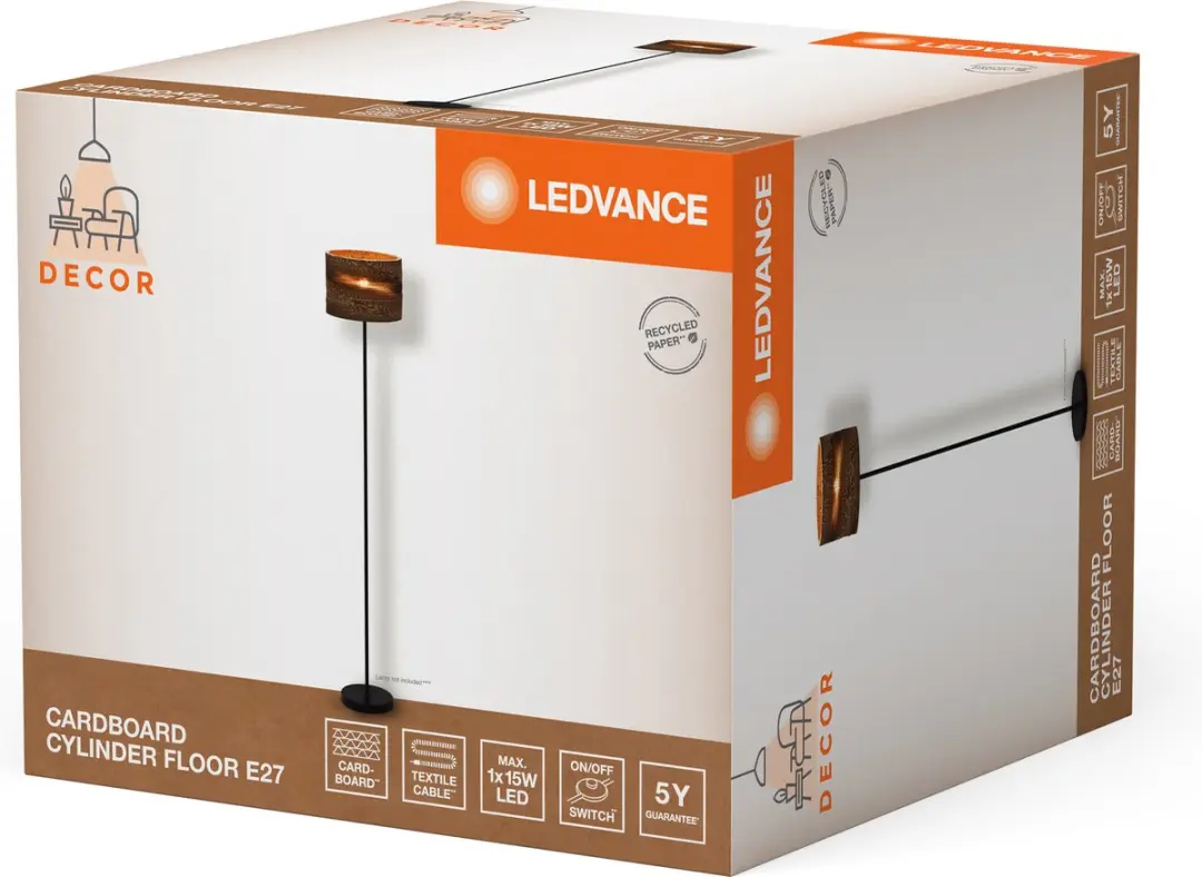 LEDVANCE Decor Karton Cilinder Vloerlamp E27 - Bruin