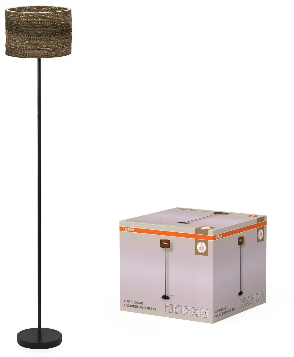 Osram Decor Karton Cilinder Vloerlamp - E27 - 160cm - Bruin