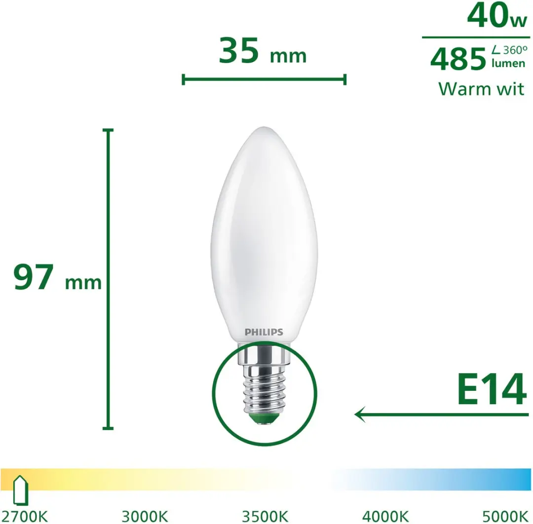 Philips Filamentkaarslamp B35 E14 2.3W - 3 Stuks