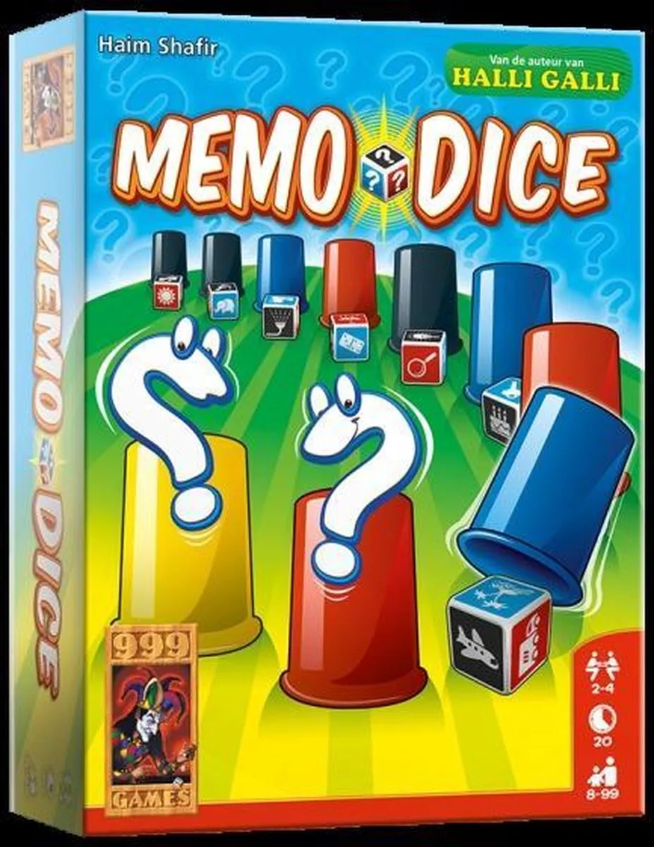 999 Games Memo Dice Dobbelspel - 10 Bekers 9 Dobbelstenen