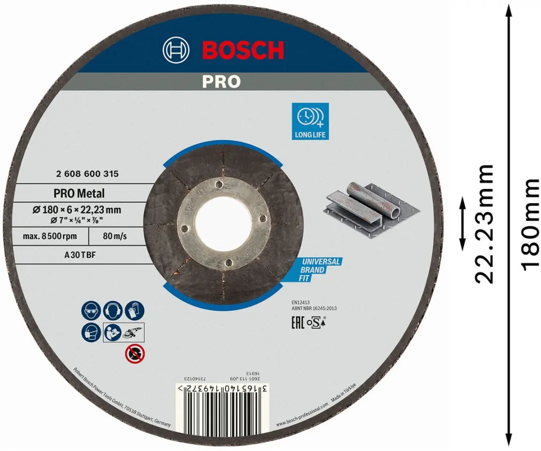 Bosch Professional ABS Metalen Slijpschijf 180x6 - Ø22,23mm