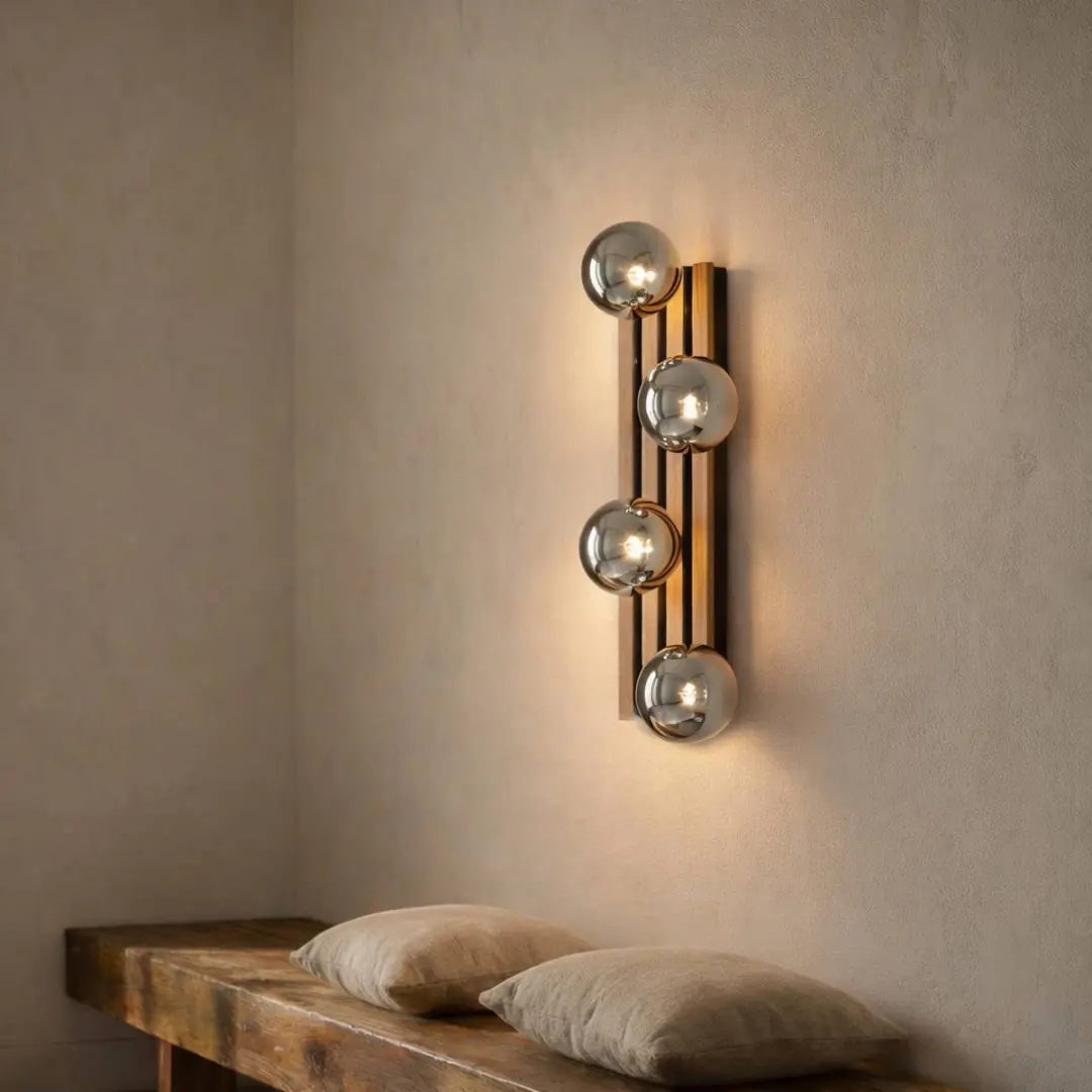 Lindby Wandlamp 4 Lichtpunten Houtkleurig/Rookgrijs/Zwart