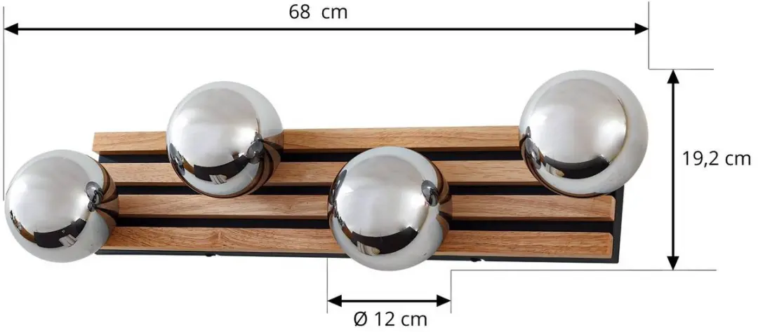 Lindby Wandlamp 4 Lichtpunten Houtkleurig/Rookgrijs/Zwart