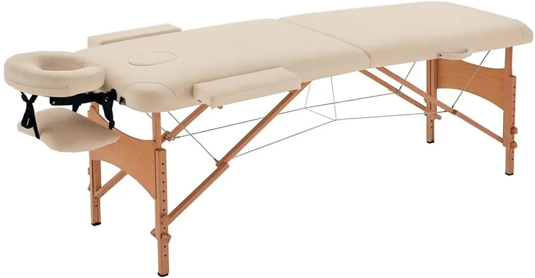 Homcom Massagetisch Buchenhout Kunstleder 185x60cm Cremewit