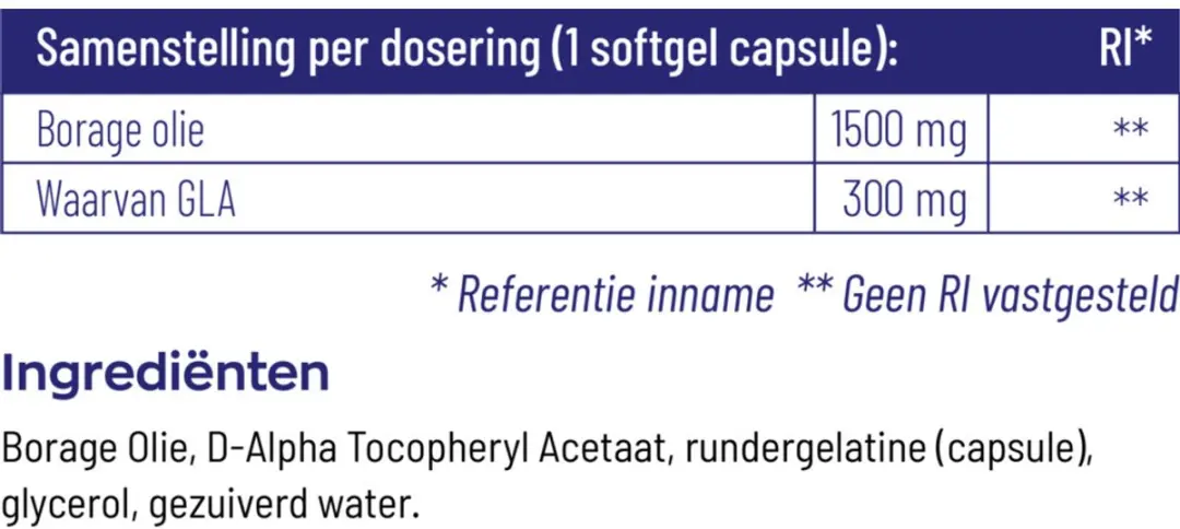 Vitakruid Borage Olie 1500mg GLA 300mg - 120 Softgels