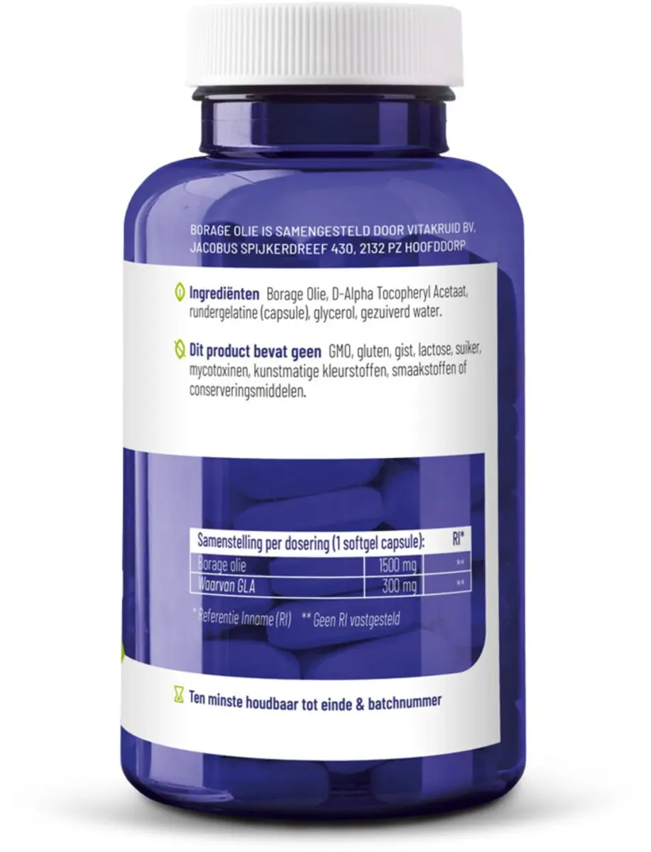Vitakruid Borage Olie 1500mg GLA 300mg - 120 Softgels