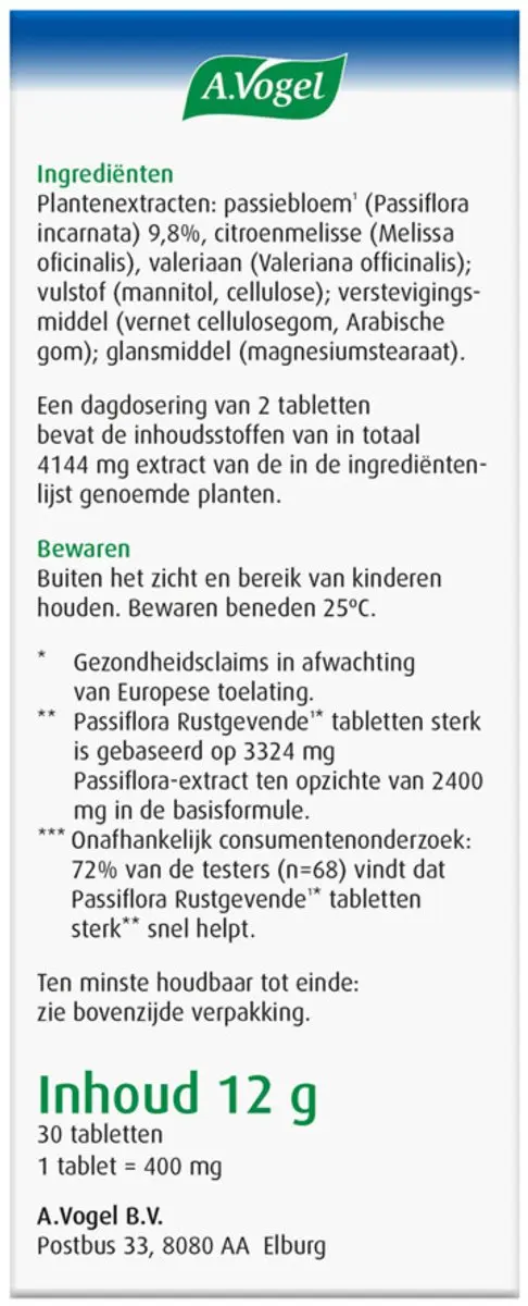 A.Vogel Passiflora Rustgevend Sterk 60 Tabletten