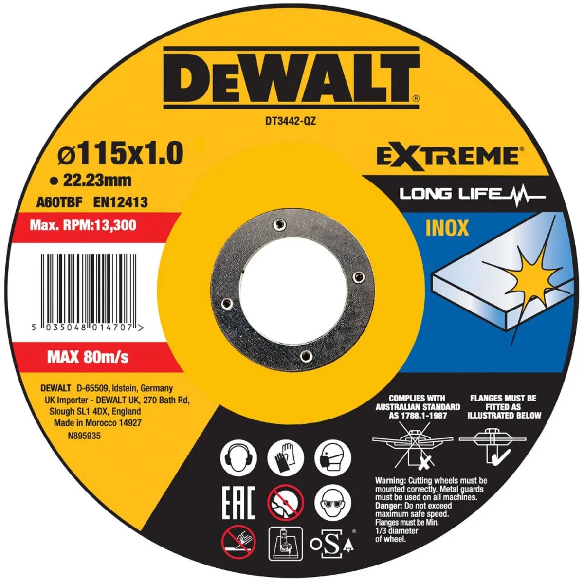 DeWalt DT3442 EXTREME Doorslijpschijf RVS 115mm