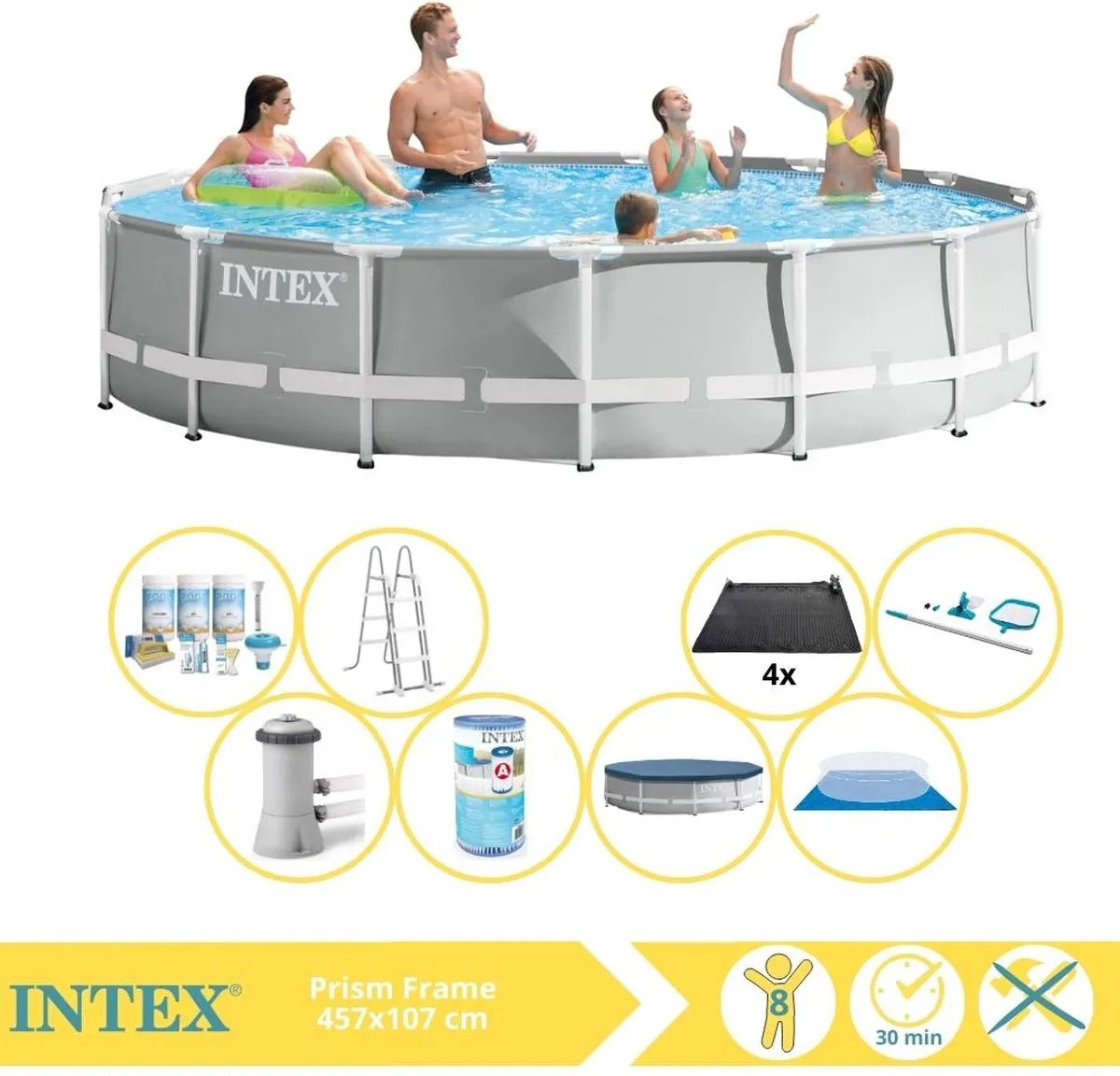 Intex Prism Frame 26724GN Opzetzwembad 457x107cm - Grijs/Wit