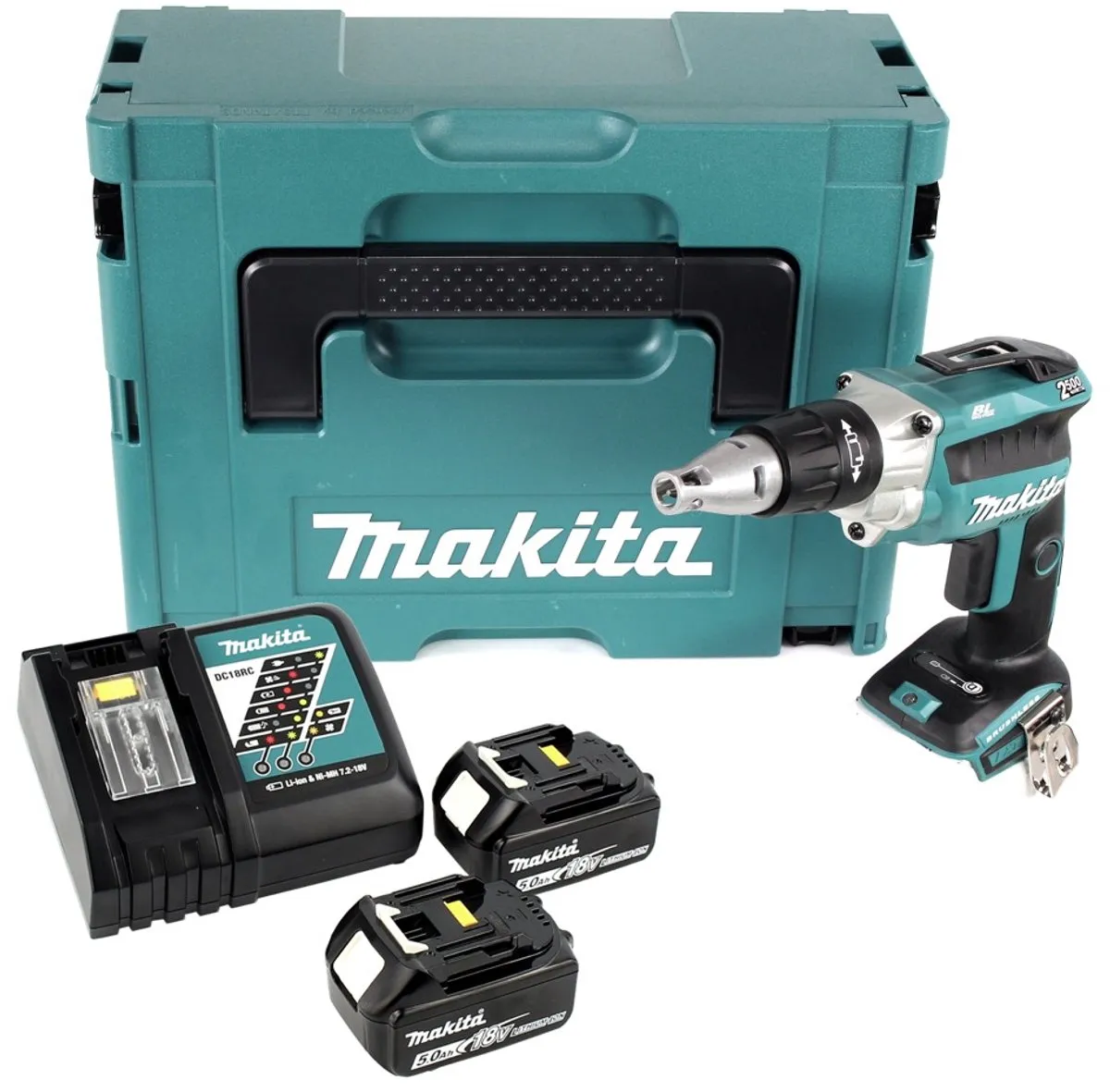 Makita DFS 250 RTJ Accu-Droogbouwschroevendraaier 18V - 2x 5.0Ah + Lader + Makpac