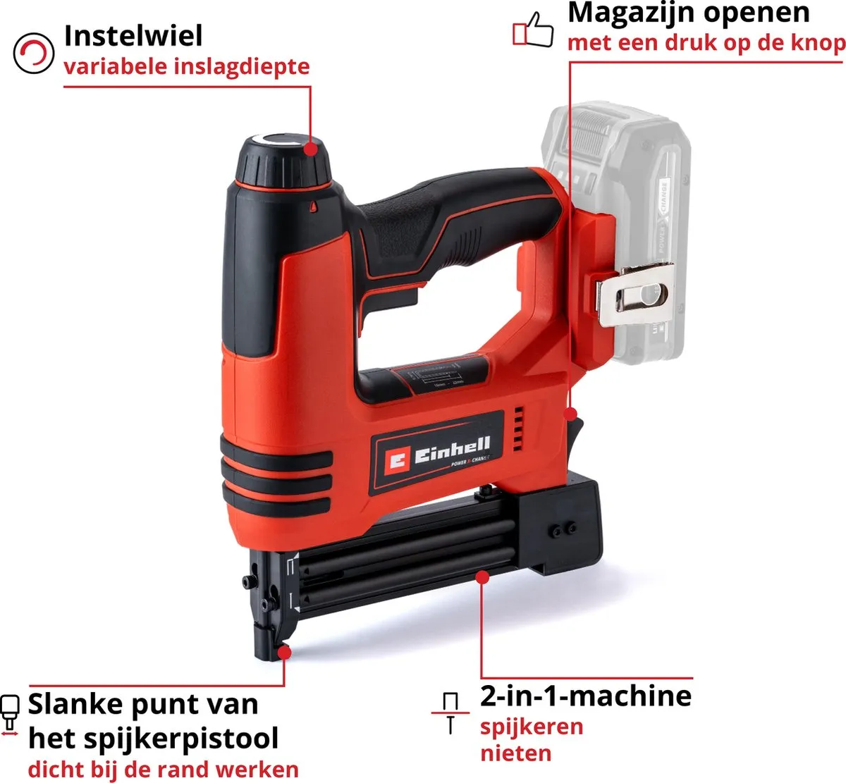 Einhell TE-CN 18 Li Solo Accu Tacker - 18V - 20 Schoten/min - 300 Spijkers & Nieten