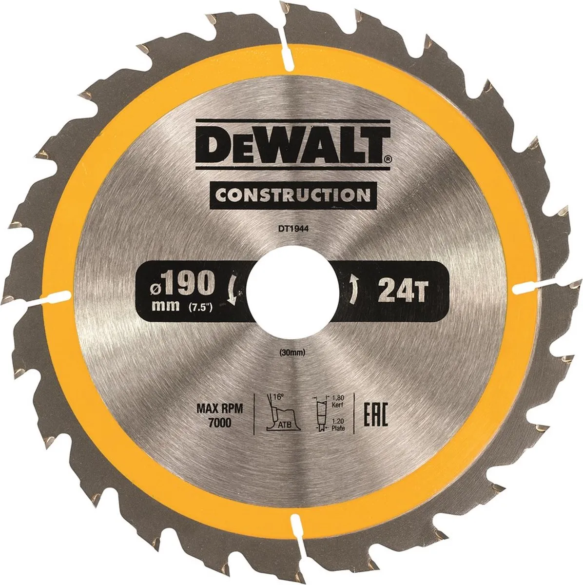 DeWalt DT1944-QZ Cirkelzaagblad Hout 190mm 24T