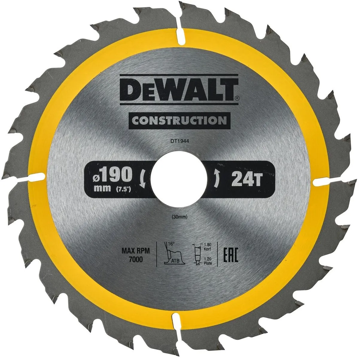 DeWalt DT1944-QZ Cirkelzaagblad Hout 190mm 24T