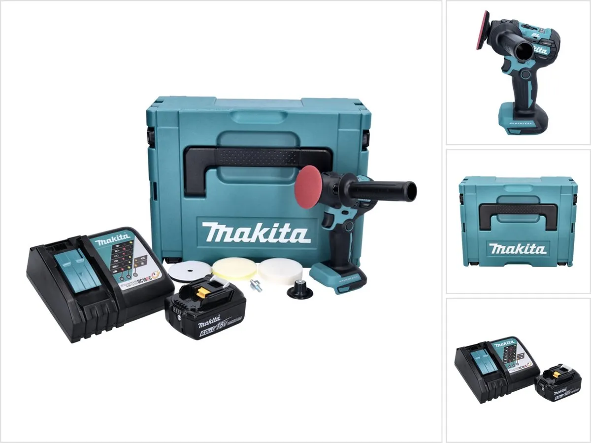 Makita DPV 300 RG1J Accuschuurmachine polijstmachine 18 V 50 / 80 mm borstelloos + 1x oplaadbare accu 6.0 Ah + lader + Makpac