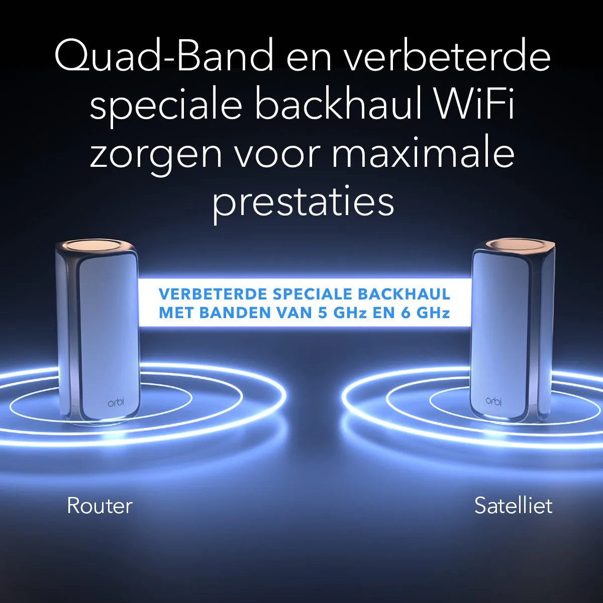 Netgear Orbi RBE973SB Mesh WiFi 7 Quad-Band 3-Pack - Zwart