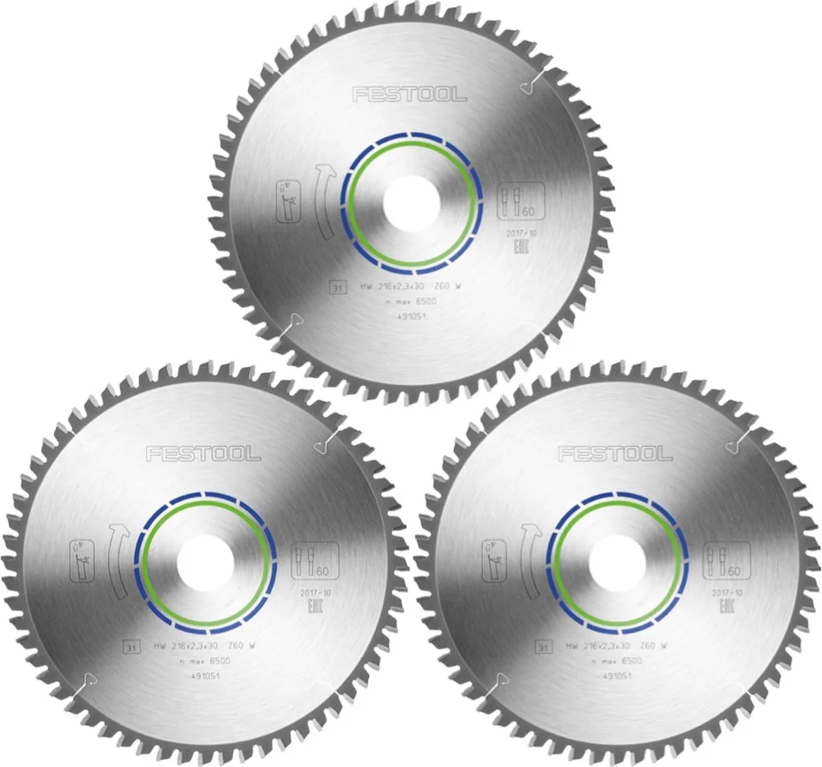 Festool Cirkelzaagbladset 3x 491051 - 216mm 60 Tanden - afbeelding 5 van 5