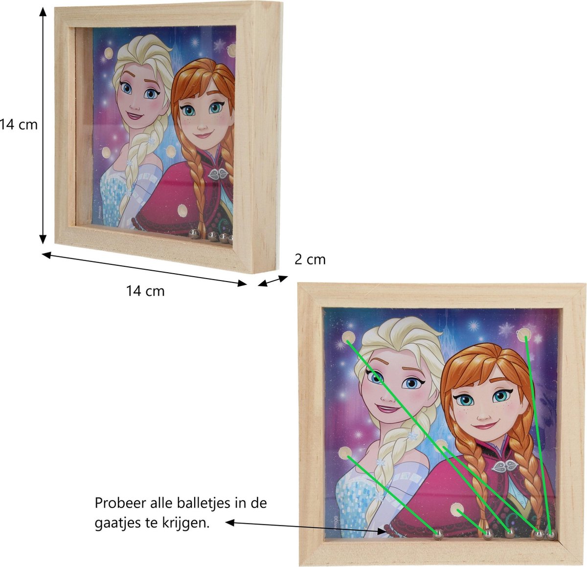 Disney Frozen Houten geduldsspel met 5 balletjes – 14x14cm | Geduldspuzzel | Uitdagende Puzzels | Behendigheid Spelletjes