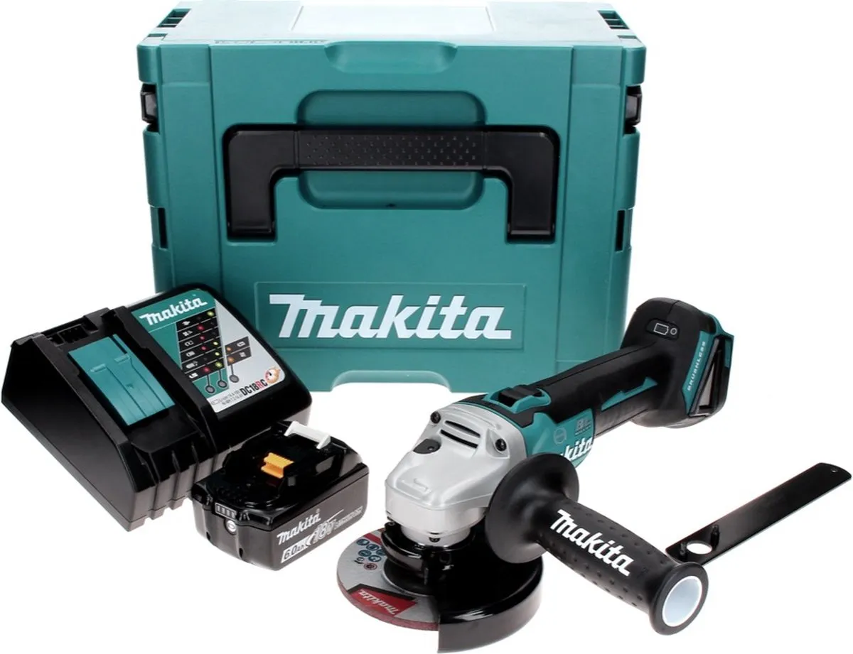 Makita DGA 506 RG1J Haakse Slijper 18V 125mm - Borstelloos - 6.0Ah - afbeelding 2 van 5