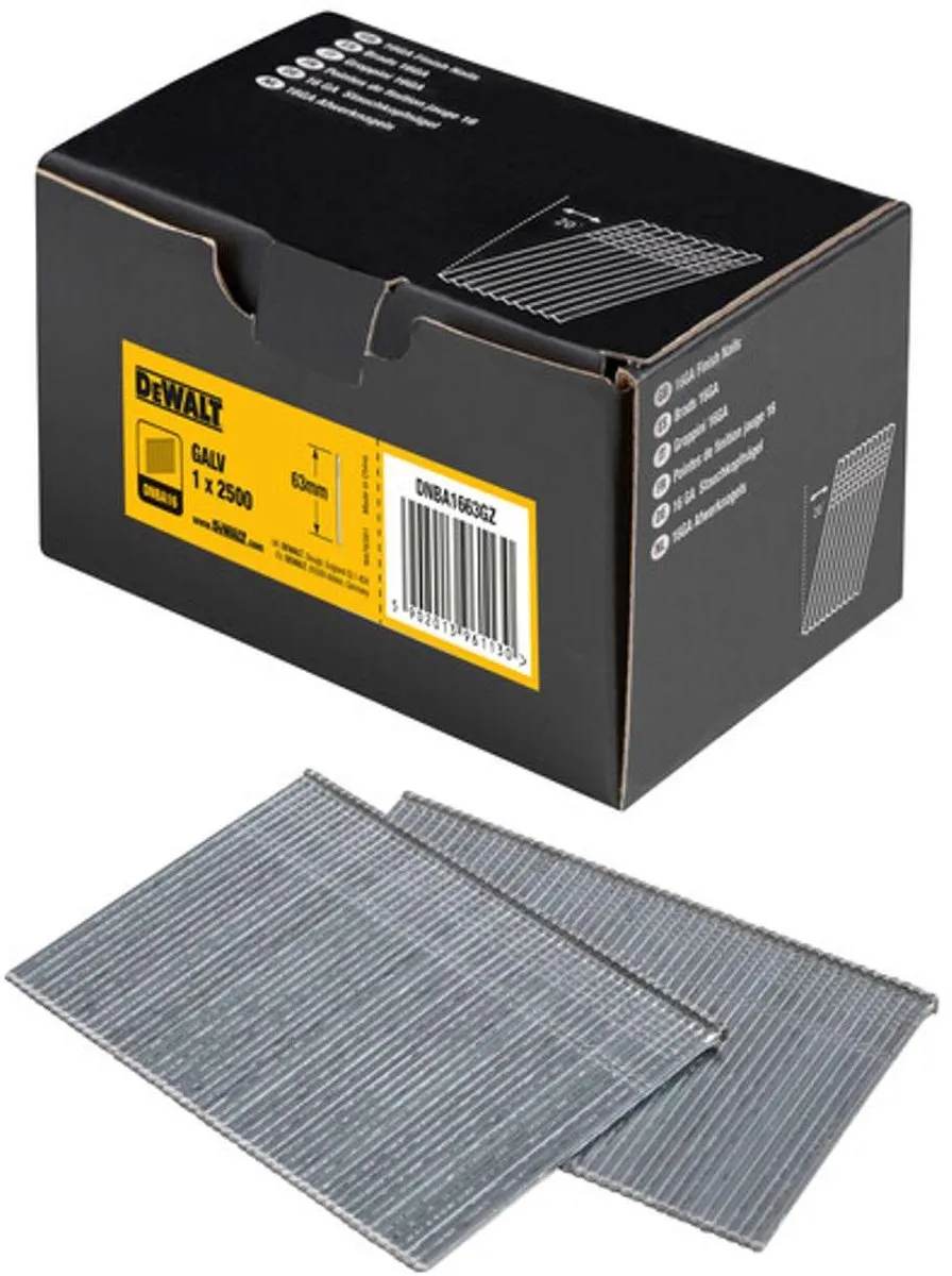 DeWalt DNBA1663GZ Brads 16 Gauge 1.6x63mm - 2500 Stuks