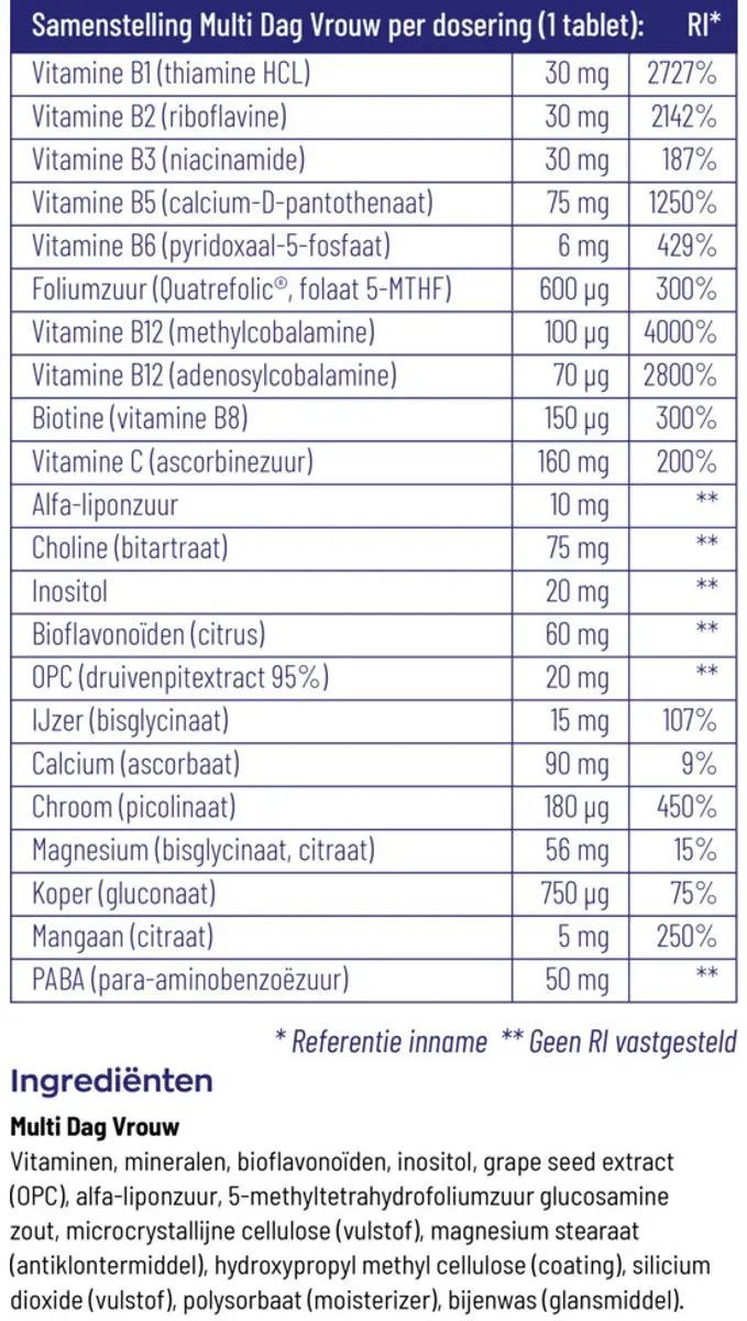 Vitakruid Multi Dag Vrouw 60 tabletten - 2x30