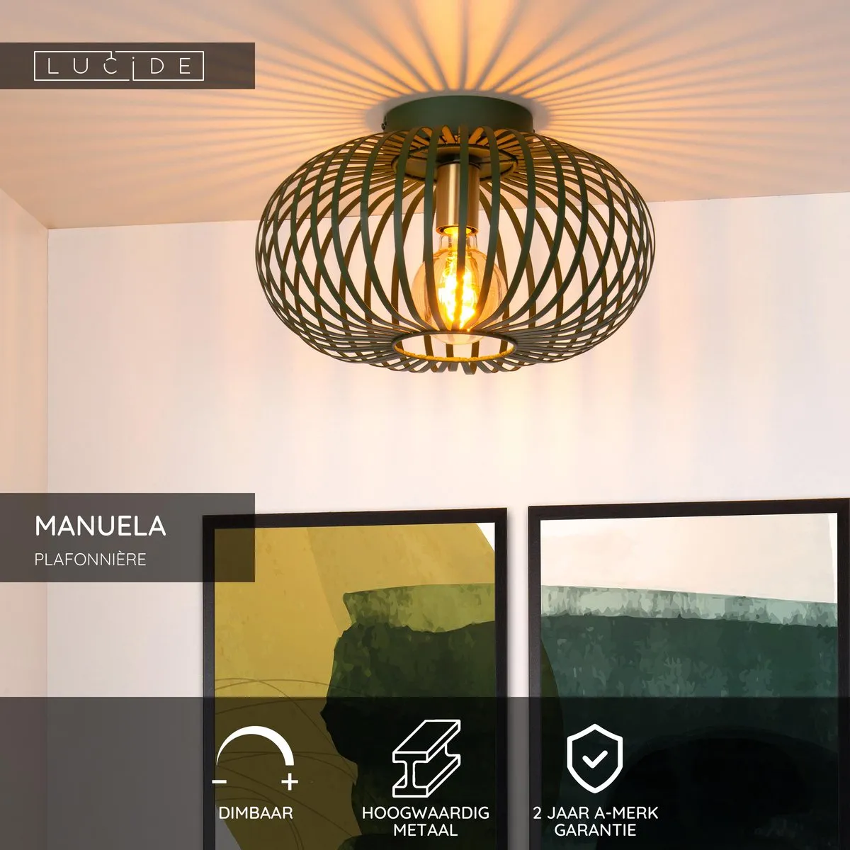 Lucide Manuela Plafondlamp Ø39,5cm - Groen