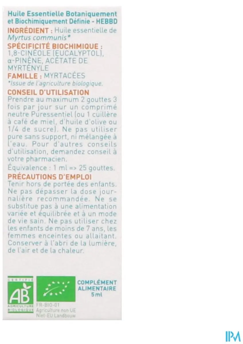 Puressentiel Mirte Biologische Etherische Olie 5ml