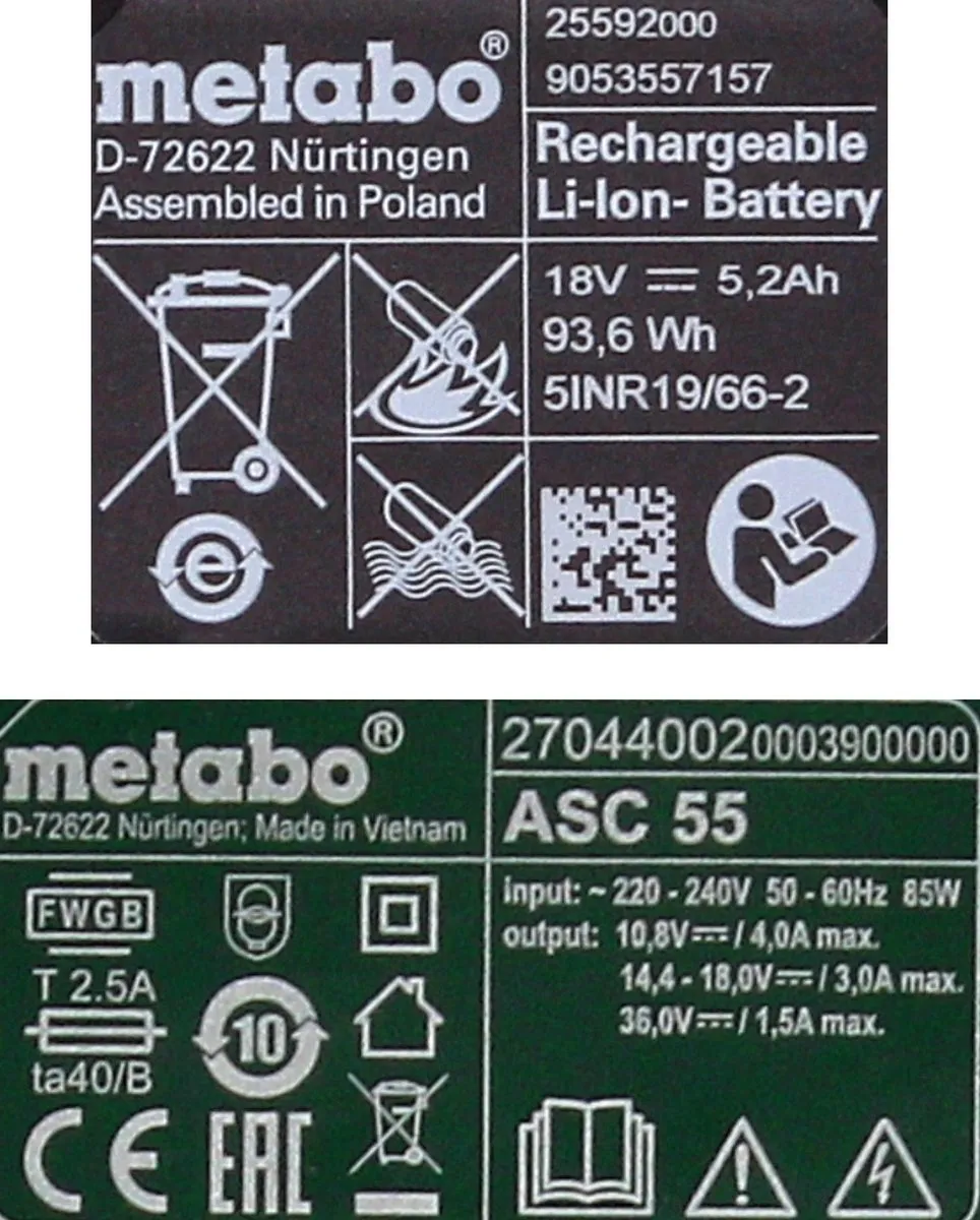 Metabo Basis Accuset 18V 5.2Ah - 2x Accu + Lader ASC 55