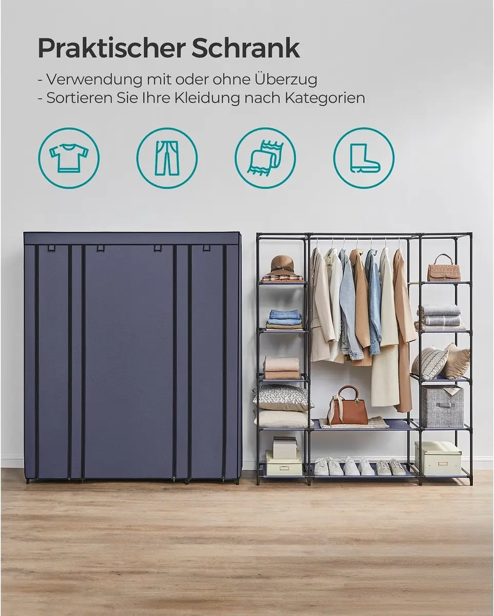 Songmics Kledingkast Grijs - Met kledingroede