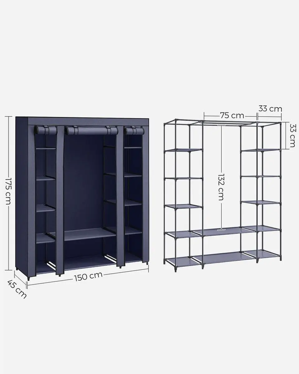 Songmics Kledingkast Grijs - Met kledingroede