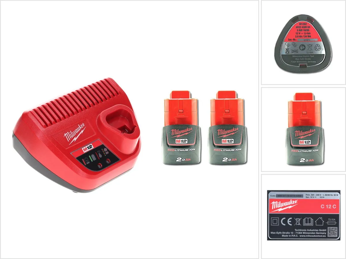 Milwaukee M12 Accustartset 2x 2.0Ah Accu + M12-C12C Lader