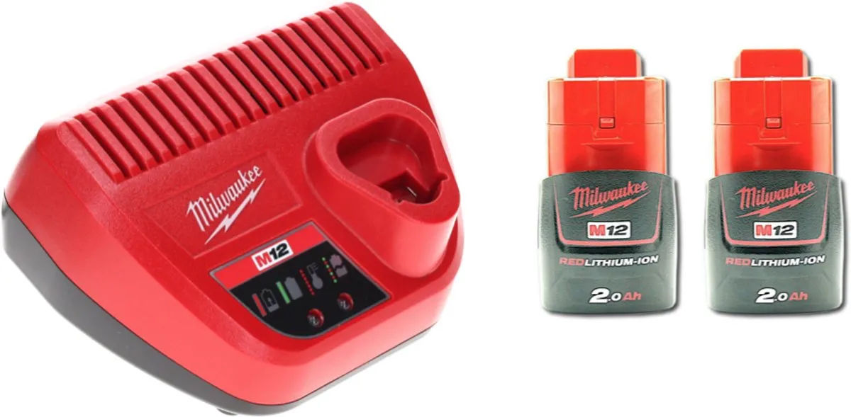 Milwaukee M12 Accustartset 2x 2.0Ah Accu + M12-C12C Lader - afbeelding 4 van 5