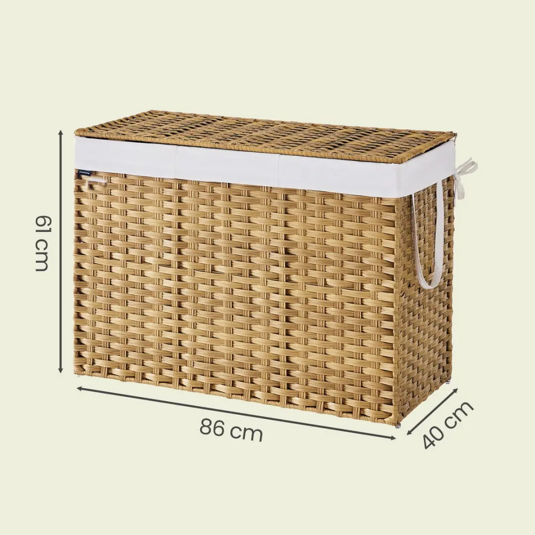 Songmics Opvouwbare Rattan Wasmand 200L - 3 Vakken - Bruin