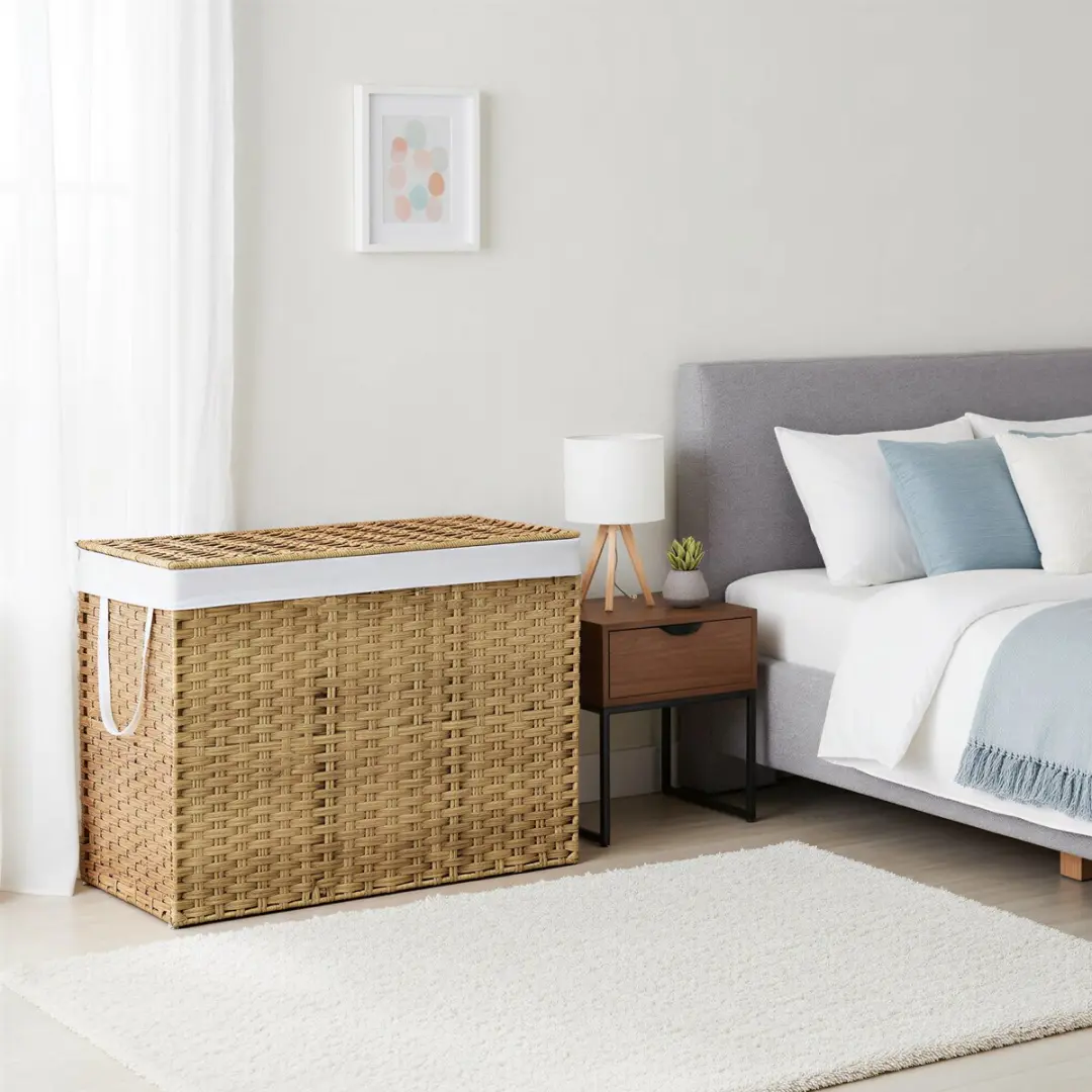 Songmics Opvouwbare Rattan Wasmand 200L - 3 Vakken - Bruin