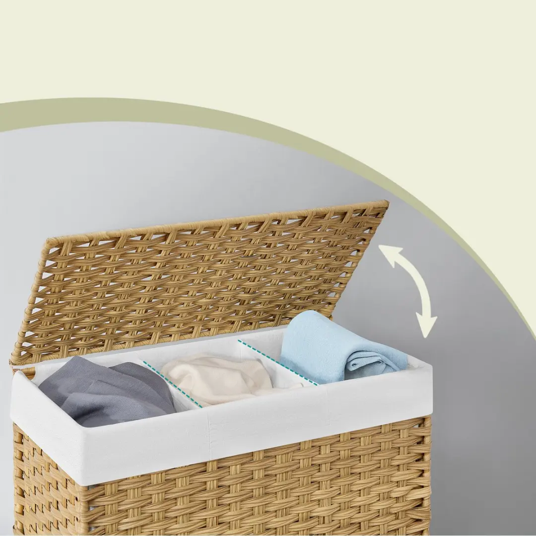 Songmics Opvouwbare Rattan Wasmand 200L - 3 Vakken - Bruin