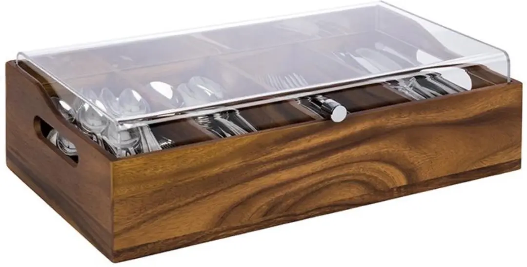 APS EFSE1004 Bestekbak met Deksel 53x32,5cm - 4 Vakken - Bruin