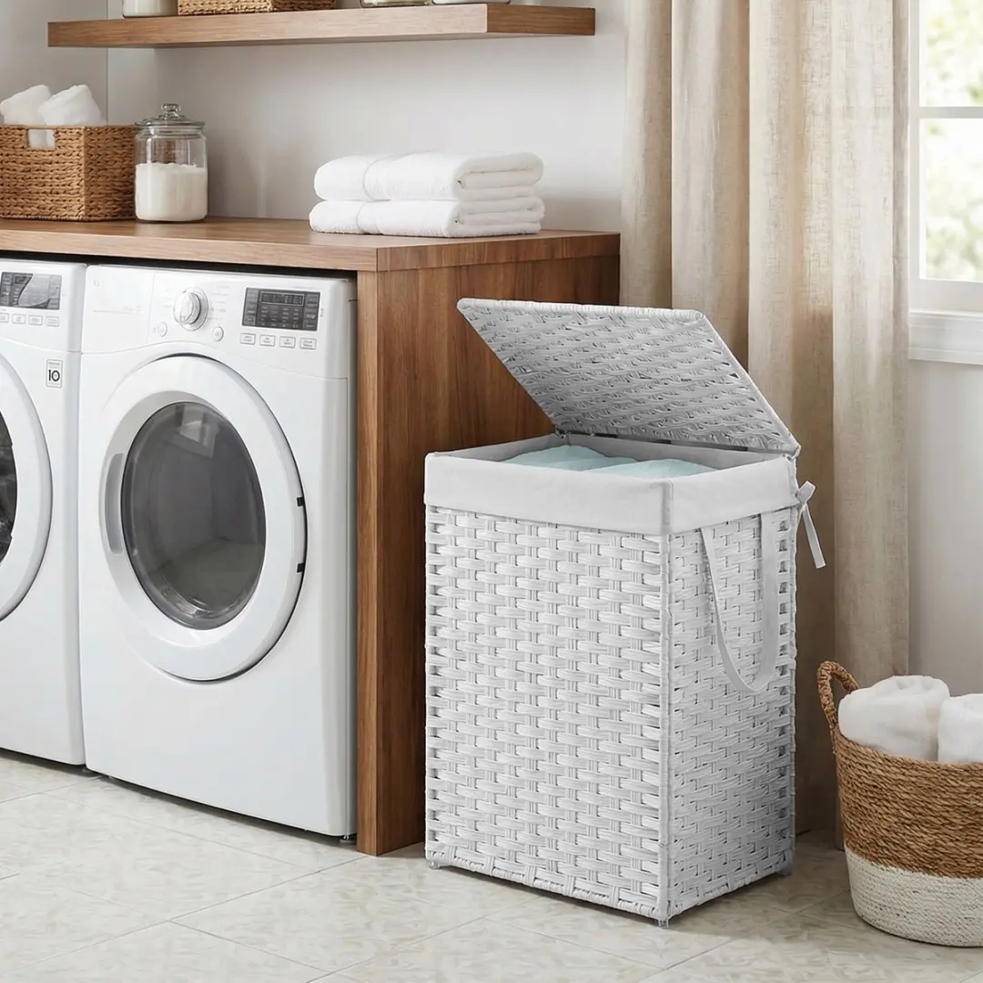 Songmics Wasmand 90L Lichtgrijs - Opvouwbaar met 2 vakken