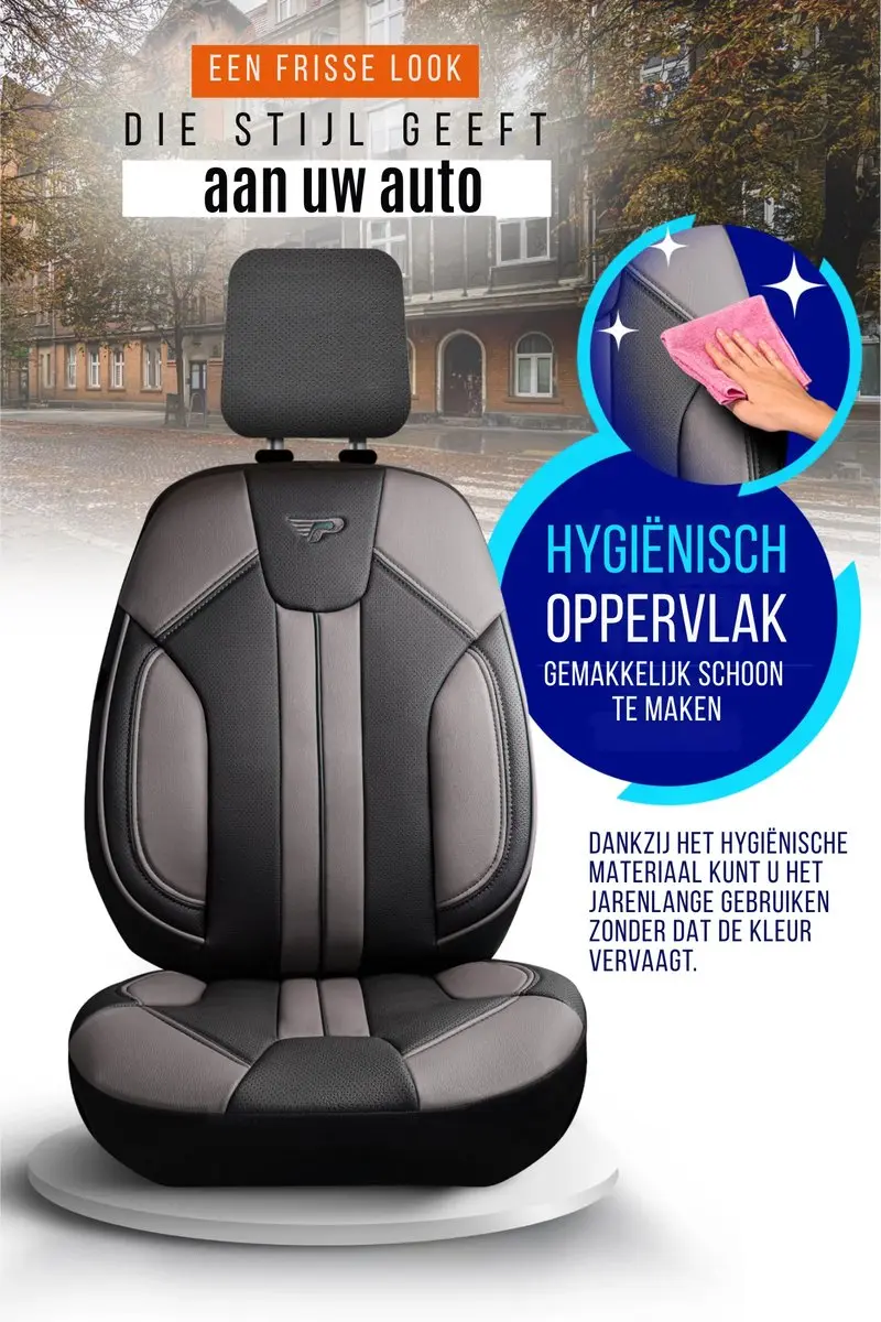 Panda Stoelhoezen Kia Sephia 1997-2003 - Voorstoelen - Zwart/Grijs Leder