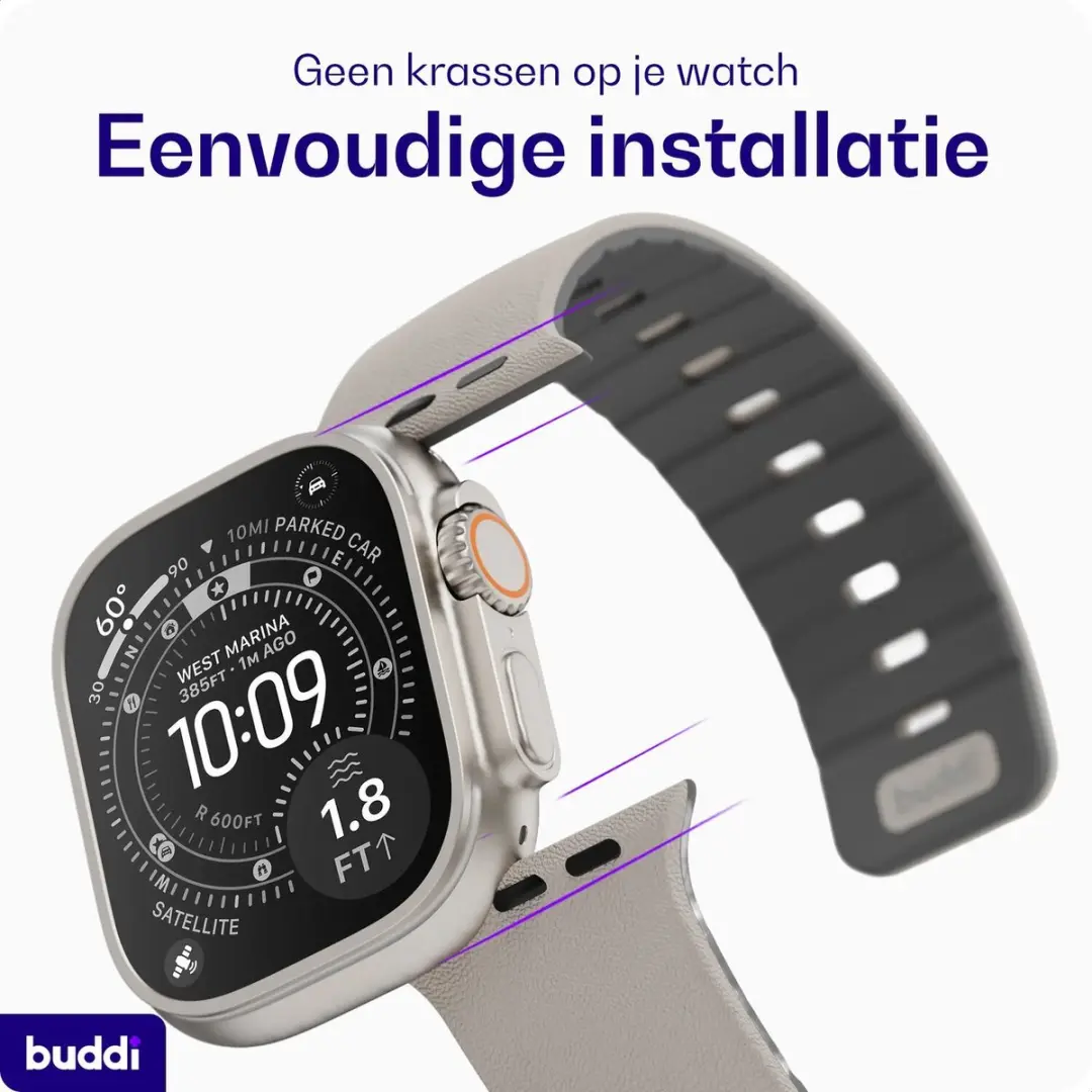 Buddi Luno Magnetisch Apple Watch Bandje - 38/40/41/42mm Grijs