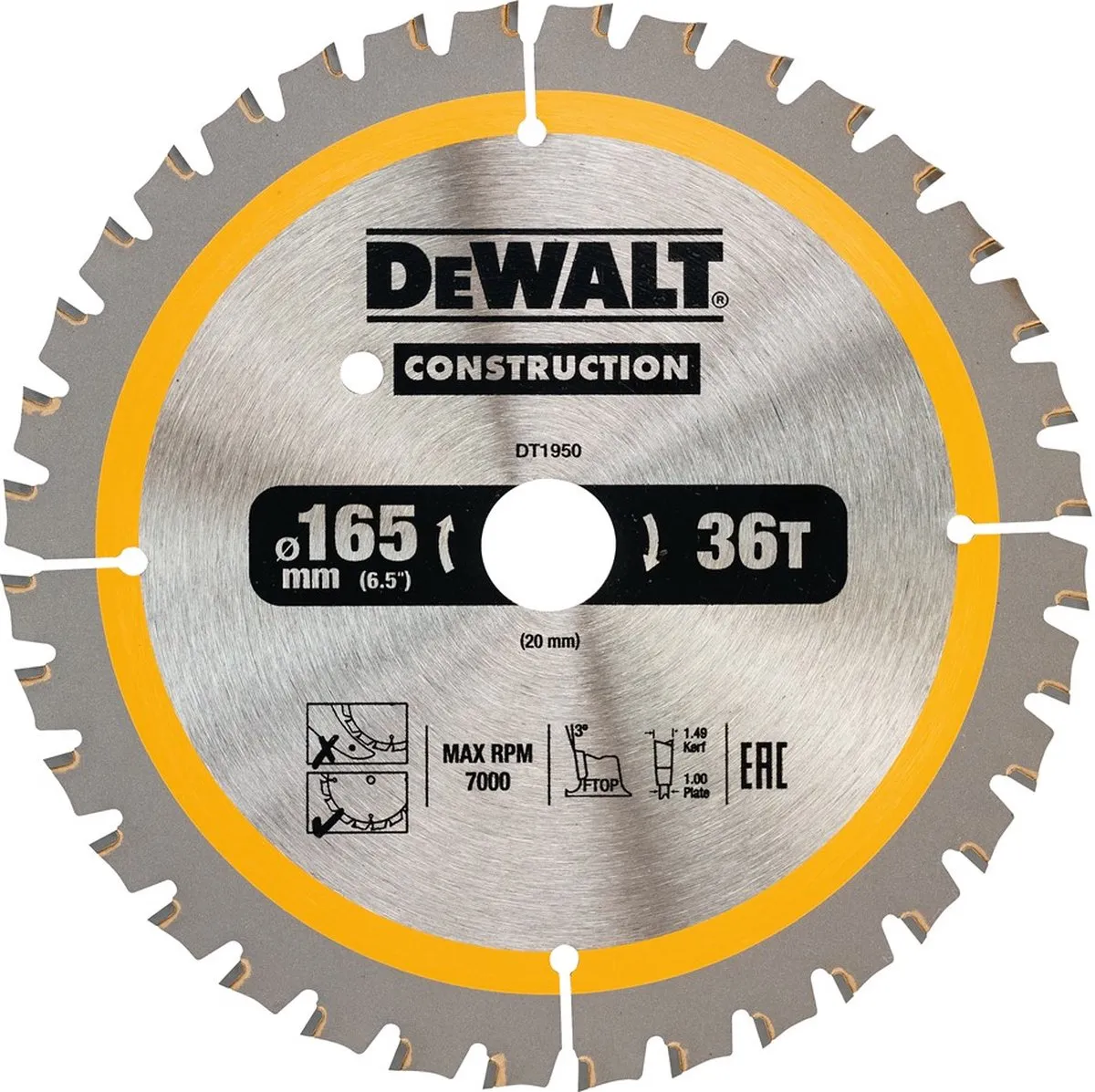 DeWalt DT1950-QZ Cirkelzaagblad Hout 165mm 36T