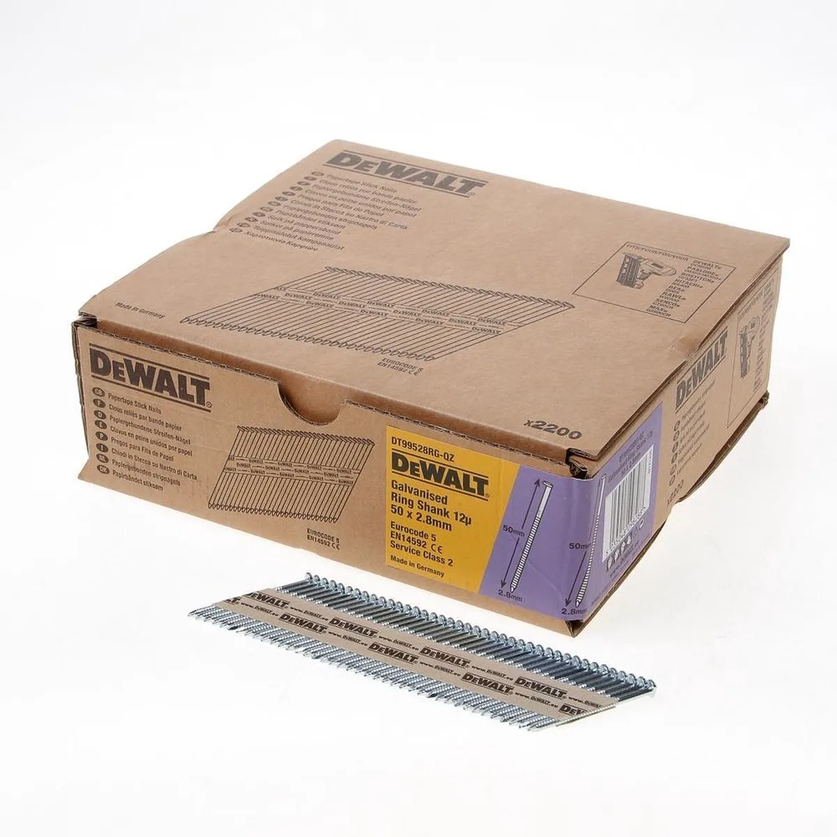 DeWalt DNPT28R50G12Z Spijkers 2.8x50mm - 2200 Stuks - Verzinkt/Geringd