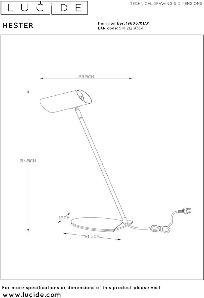 Lucide Hester Bureaulamp GU10 7W - Wit
