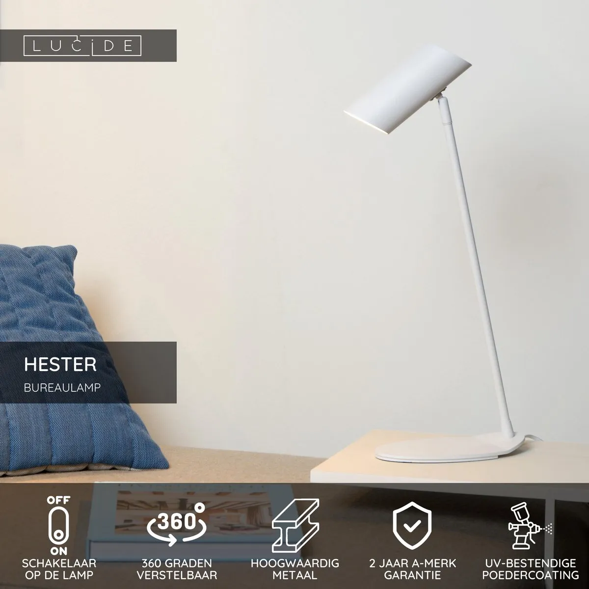 Lucide Hester Bureaulamp GU10 7W - Wit