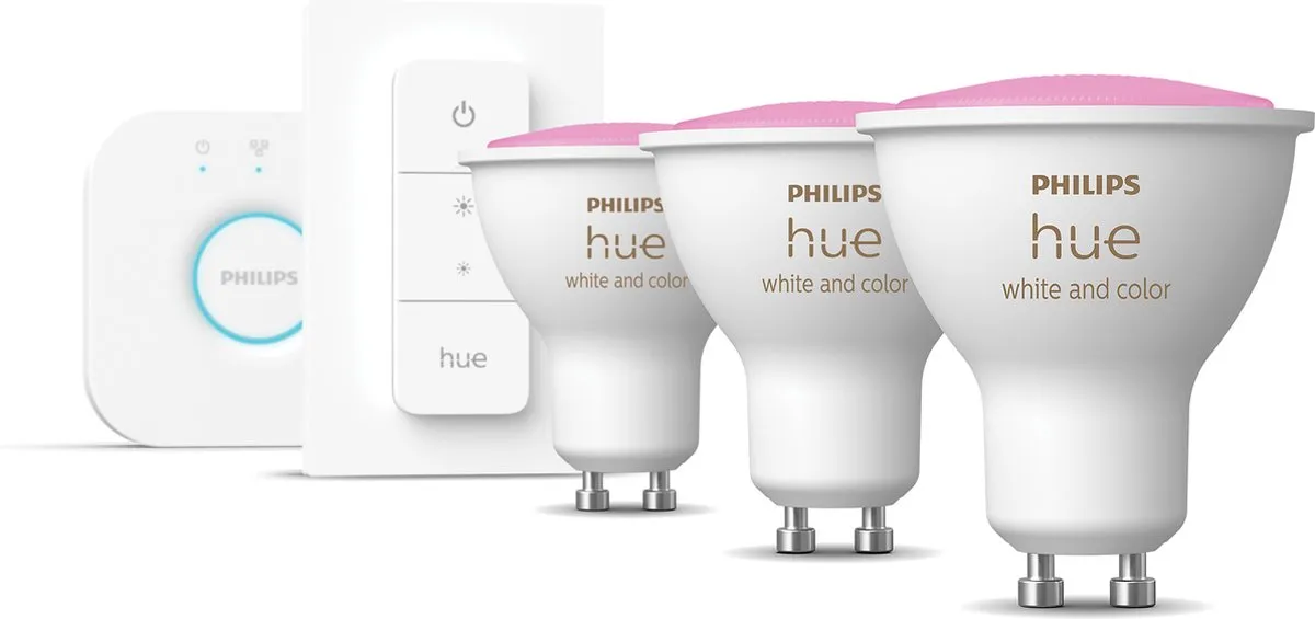 Philips Hue Starterkit 3 Lampen GU10 - RGBW Wit - Bridge & Dimmer