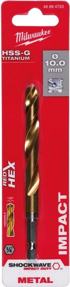 Milwaukee Metaalboor Shockwave HSS-G TiN 10mm