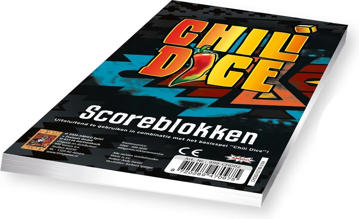 999 Games Chili Dice Scoreblokken - 3 Stuks - Multi Kleuren