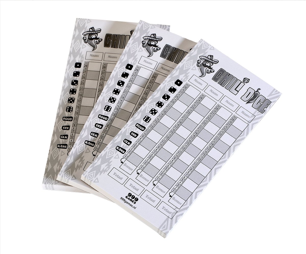 999 Games - Scoreblokken - Chili Dice - drie stuks - Dobbelspel