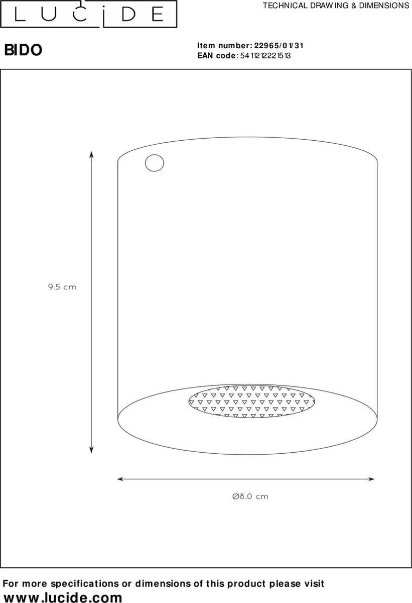 Lucide BIDO Plafondspot Ø8cm GU10 - Wit