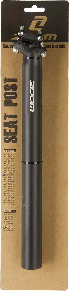 Zoom Zadelpen ATB - Aluminium 350mm - Ø27,2mm Zwart