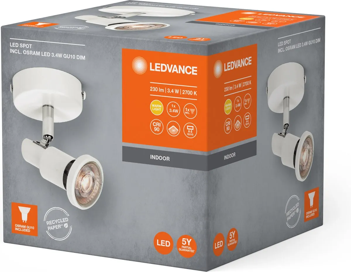 LEDVANCE LED Spot GU10 3,4W - 230lm - Warm wit 2700K - Wit