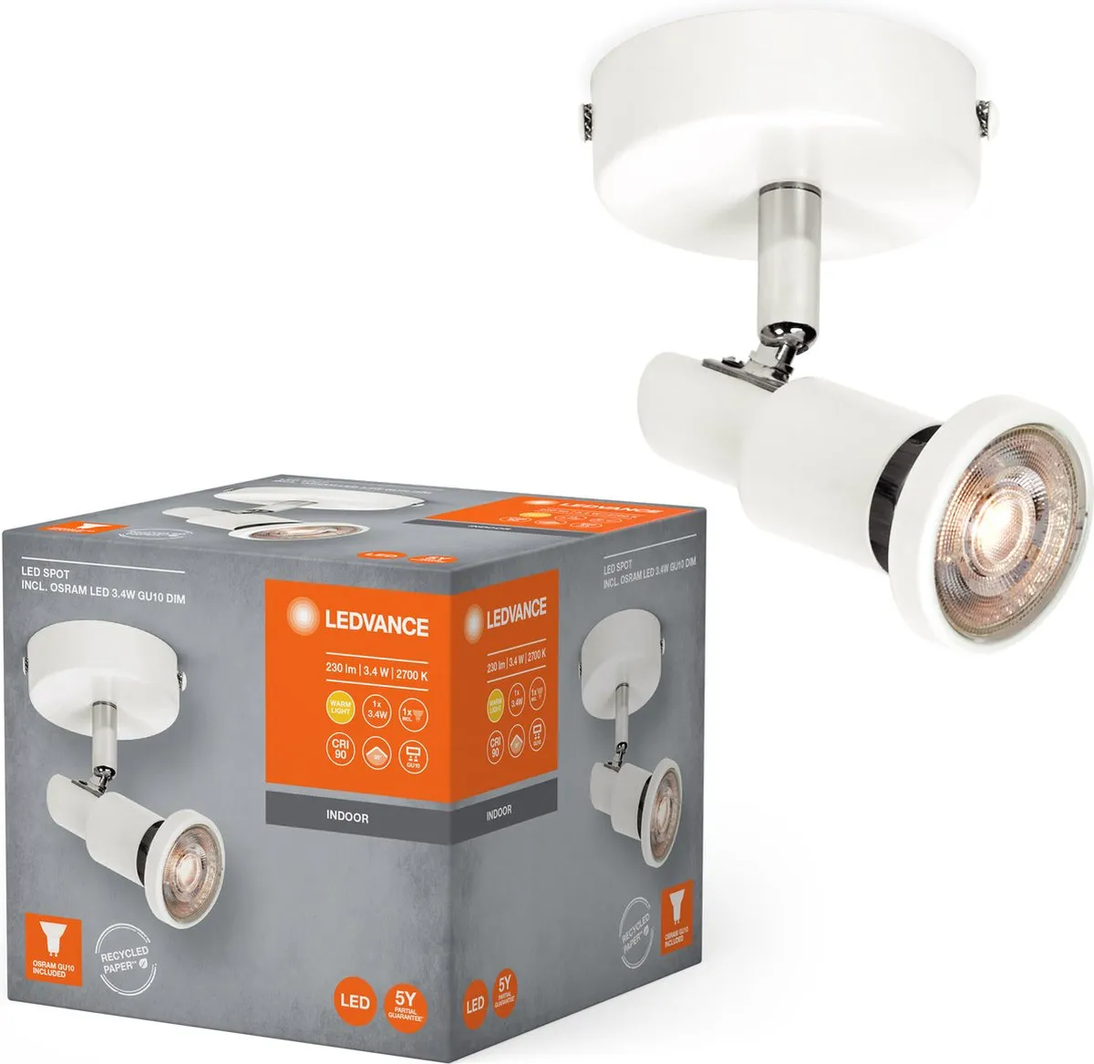 LEDVANCE LED Spot GU10 3,4W - 230lm - Warm wit 2700K - Wit